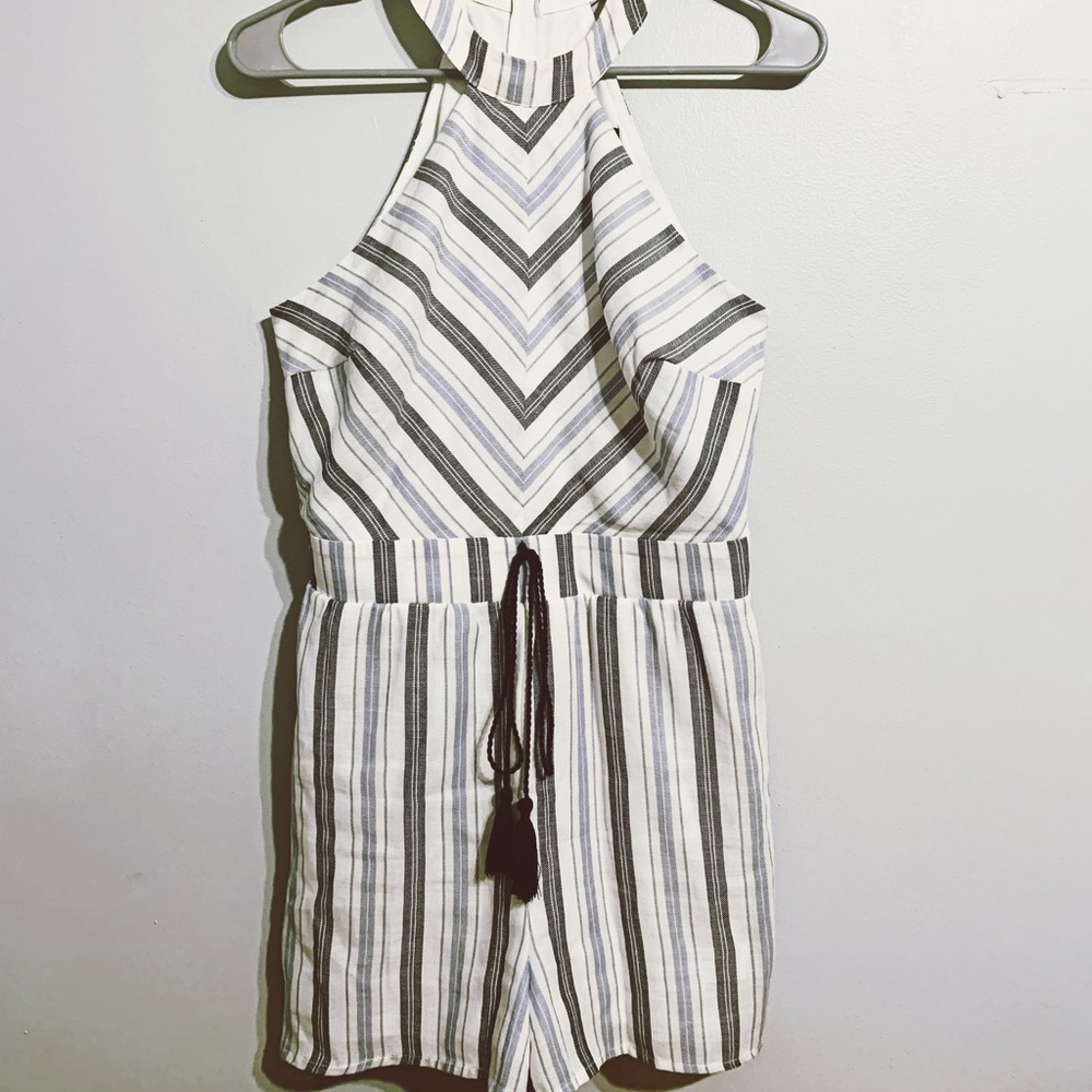 ☀️ Crystal Sky Blue And White Striped Romper Small